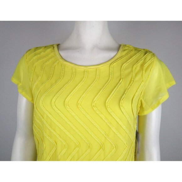 WOMEN'S YELLOW STRETCH SHEER SHORT SLEEVE TOP - REBECCA MALONE - SIZE S - Picture 3 of 10